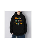 Men's Hoodie Their There Theyre Multicolor Retro Lettering Across Black Hoodie