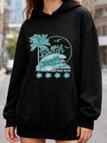 Women's Hoodie Palm Tree With Ocean Waves Under Full Moon Beach Car