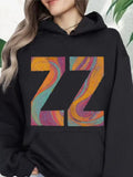 Women's Hoodie Colorful Swirling Pattern Block Letters ZZ Hoodie