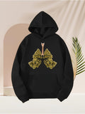 Men's Hoodie Golden Botanical Lungs With Crescent Moon On Black Hoodie