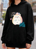 Women's Hoodie Colorful Flowers And Sparkling Stars Adorning Playful Hedgehog