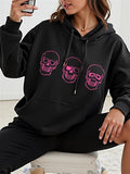 Women's Hoodie Neon Pink Outlines With Repeating Vibrant Skull Motif Design Skull