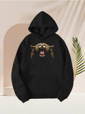 Men's Hoodie Ferocious Wild Cat Roaring With Fierce Stare Under Black Night Panther