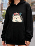Women's Hoodie Floral Headband With Sleeping Hedgehog Surrounded By Gentle Green Leaves Hedgehog