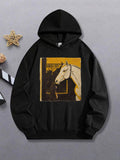Women's Hoodie Golden Framed Artistic Horse Portrait Under Deep Shadows Horse