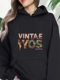 Women's Hoodie Vintae Limited Edition With Mixed Patterns And Distressed Letterwork Hoodie