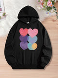 Women's Hoodie Colorful Gradient Pastel Hearts Stacked On Soft Black Hoodie Heart