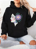 Women's Hoodie Modern Artistic Illustration Woman With Purple Floral Adornment Flower
