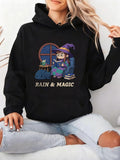 Women's Hoodie Rain And Magic With A Cat Wizard Hat Inside Cozy Room