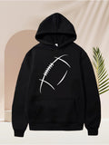 Men's Hoodie Minimalist Linear White Stitched Graphic On Solid Black Hoodie Football