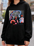 Women's Hoodie Abstract Colorful Hearts And Clouds With Urban Symbols Hoodie