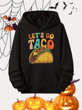 Men's Hoodie Lets Go Colorful Party Cartoon Style Festive Delicious Juicy Crunchy Taco