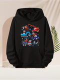 Men's Hoodie Colorful Fireworks Exploding In Night Sky With Construction Vehicles