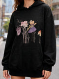 Women's Hoodie Hand Drawn Vintage Flowers With Dancing Fairy Girl Silhouette