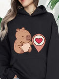 Women's Hoodie Adorable Sitting Capybara With Heart Location Icon Graphic Capybara