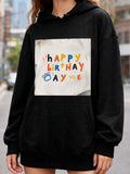 Women's Hoodie Happy Birthday Paw Print With Colorful Letters