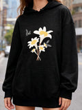 Women's Hoodie Blooming Daisies With Delicate Butterflies Resting On Flowers