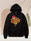 Men's Hoodie Cartoon Animal With Red Hat Happy Dancing Turkey