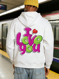 Men's Hoodie I Love You Colorful Playful Letters With Small Red Heart