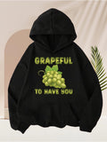 Men's Hoodie Grapeful To Have You With Green Fruit On Black Hoodie