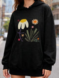 Women's Hoodie Playful Flowers With Greenery And Sunny Daisy Blossom