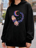 Women's Hoodie Mystic Crystal Hands Under Crescent Moon With Celestial Wreath Hoodie