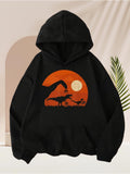 Men's Hoodie Silhouetted Orange Sunset With Grazing Ancient Giant Dinosaurs
