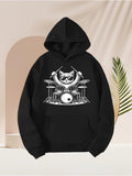 Men's Hoodie Playful Cat With Drumsticks Rocking On A Musical Drum Set