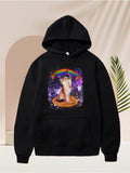 Men's Hoodie Galactic Space With Rainbow Pizza Under A Playful Cat