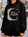 Women's Hoodie Will Moon Psychedelic Patterns Crescent And Dancing Stars Moon