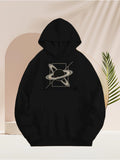 Men's Hoodie Geometric Lines And Abstract Planet Motif Under Graphic Square Saturn