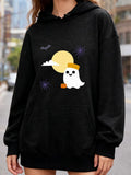 Women's Hoodie Friendly Halloween Ghost Under Yellow Moon Surrounded By Stars Hoodie Ghost