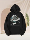 Men's Hoodie Surreal Grayscale Petals With Abstract Smiling Face Surrounded By Blue Accents Hoodie