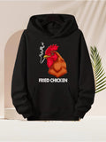 Men's Hoodie Fried Chicken Smoking Cartoon Rooster With Rising White Steam Chicken