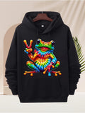 Men's Hoodie Colorful Tie Dye Effect Frog Displaying Peace Symbol
