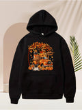 Men's Hoodie Colorful Falling Leaves Pumpkins And Cats With Autumn Vintage Truck