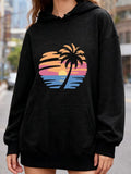 Women's Hoodie Sunset Horizon With Palm Silhouette Under Striped Ocean Sky