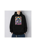 Men's Hoodie Vivid Neon Graffiti Style With Abstract Shapes Under Vibrant Rainbow Skeleton