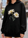 Women's Hoodie Big White Petals With Green Stems Natural Urban Daisy Flower