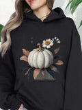 Women's Hoodie Rustic Autumn Leaves With Daisy And White Pumpkin