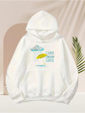 Men's Hoodie I Like Rainy Days Under Blue Clouds With Yellow Umbrella And Raindrops