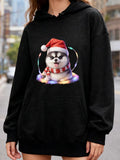 Women's Hoodie Festive Holiday Sparkling Lights With Cute Husky Puppy