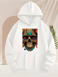 Men's Hoodie Vivid Floral Patterns With Intricate Detail Surrounding Colorful Skull