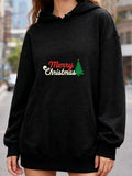 Women's Hoodie Merry Christmas Red Lettering With Green Pine Tree Festive Holiday Hoodie