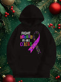 Men's Hoodie Fight Cancer In All Colors Glitter Ribbon With Sparkling Holiday Background