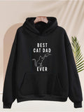Men's Hoodie Best Cat Dad Ever Minimalist White Outline Sitting Cat