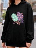Women's Hoodie Mint Ice Cream With Blossoming Pink Flowers On Black Hoodie