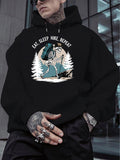 Men's Hoodie Eat Sleep Hike Repeat Skeleton With Backpack Among Pine Trees Forest