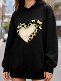Women's Hoodie Golden Heart With Fluttering Butterflies Among Black Dotted Pattern Heart