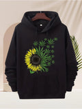 Men's Hoodie Radiant Sunflower With Lush Greenery Among Leafy Fronds Blossom